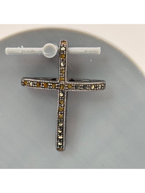 Estate Jewelry - Sterling Silver Marcasite Cross Pendant Charm 5g Vintage Religious Jewelry READ